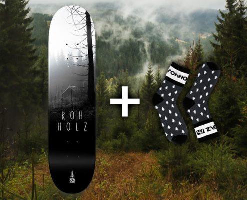 Rohholz Skateboard mit Socken gewinnen