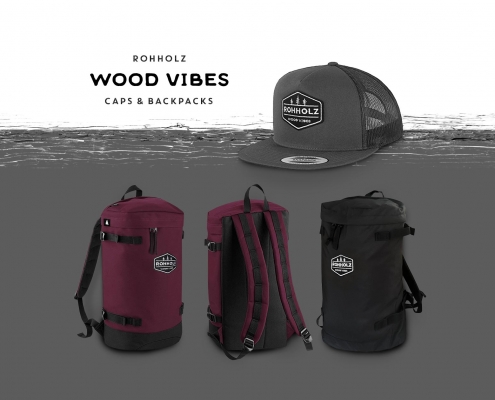 Rohholz Wood Vibes Caps und Rucksäcke