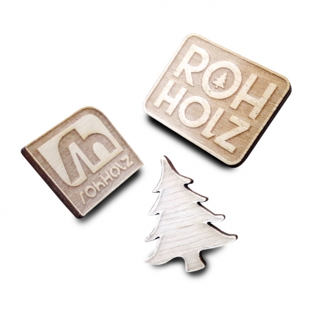 Rohholz logo wood pins - Holz Anstecker