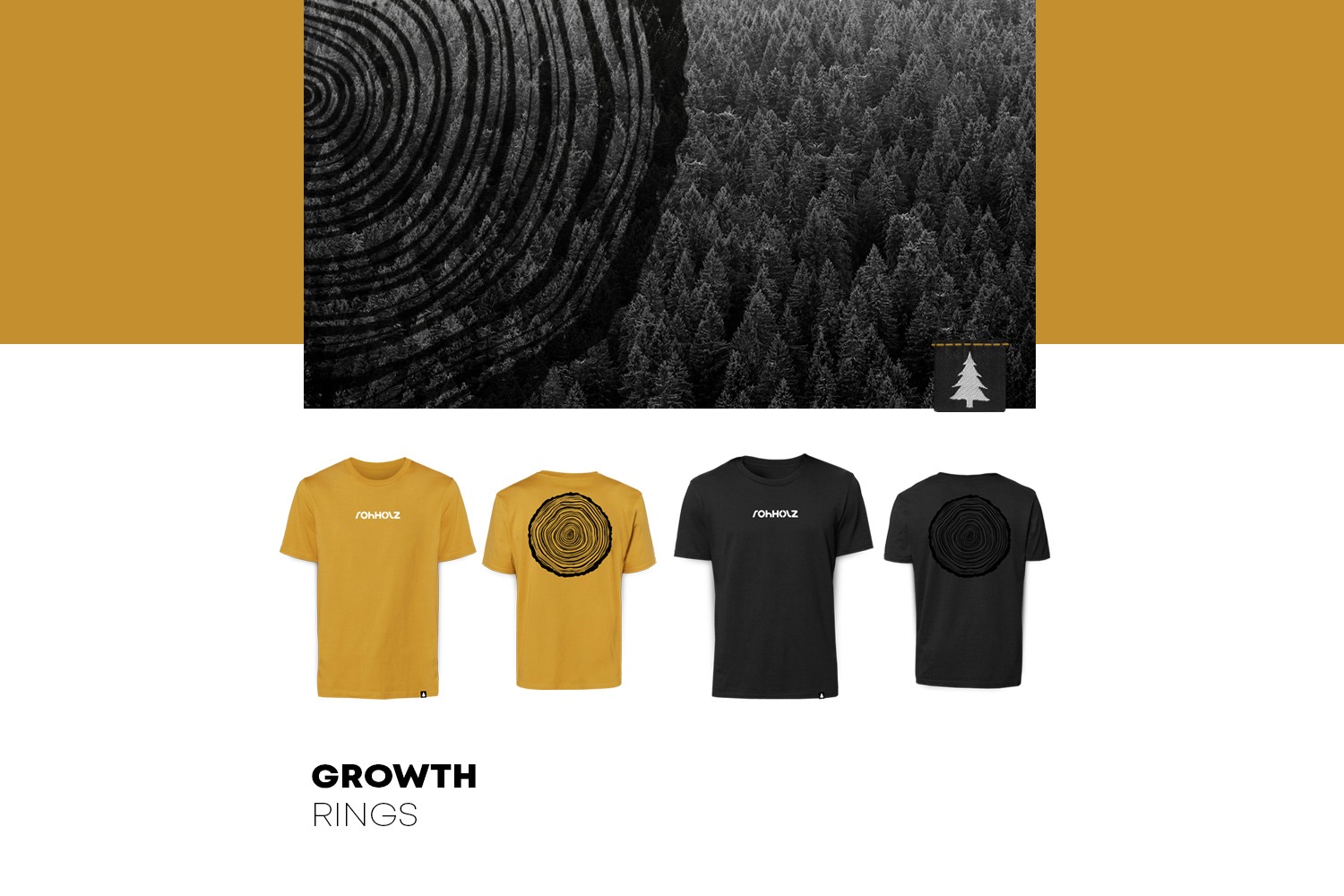 Growth Rings T-Shirt mustard black - Rohholz